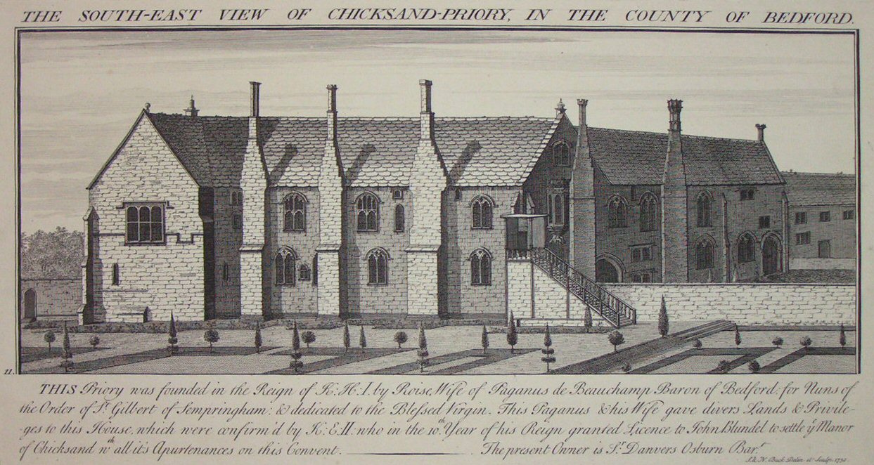 Print - The South-East View of Chicksand-Priory, in the County of Bedford. - Buck